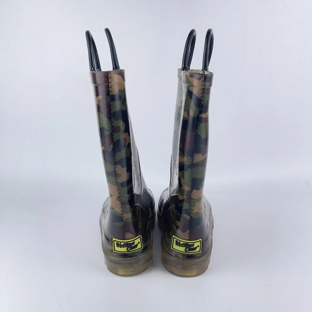 Western Chief Rain Boots Kids 13/1 Multi‎ Camo Lighted Waterproof Pull On Straps